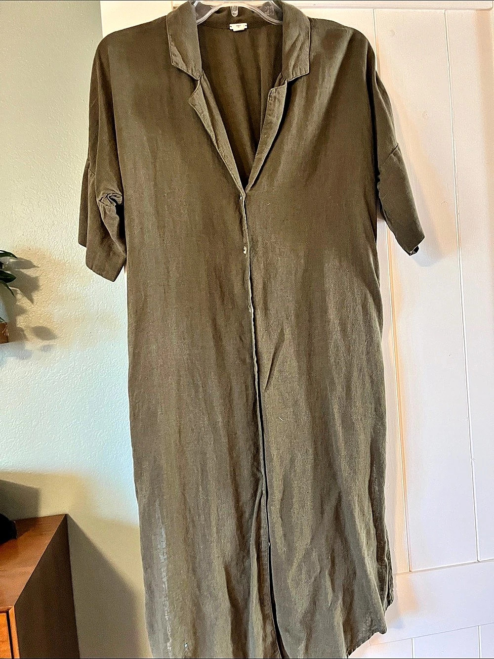 Anthro Olive Green Cutout Linen Maxi Dress Size Small